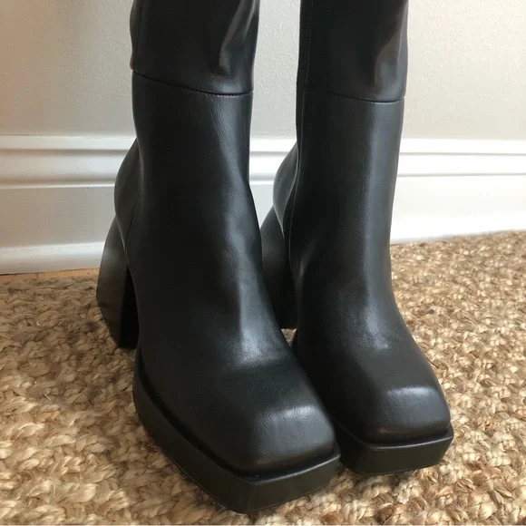 Jeffrey Campbell Black Heeled Boots with Chunky Heel - Picture 3 of 14